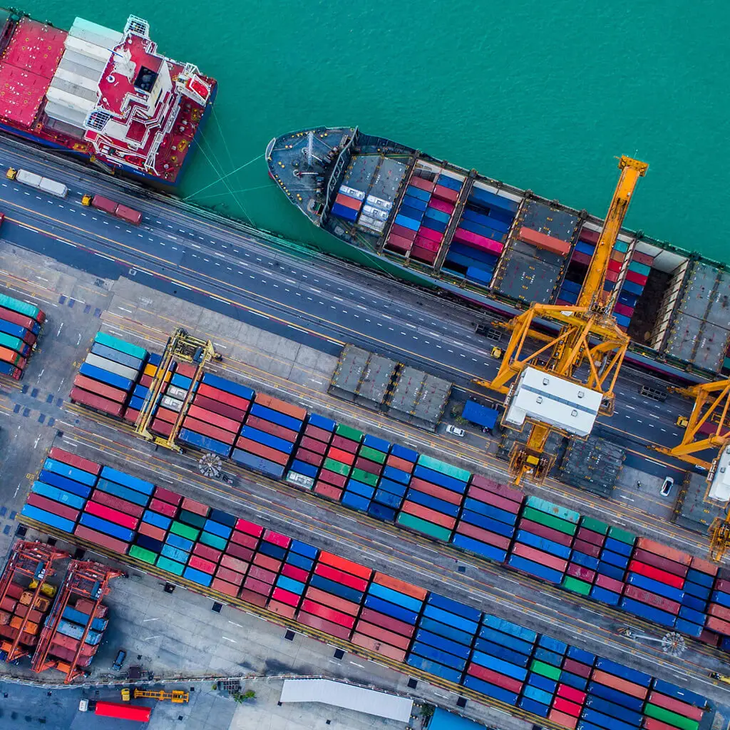 Image of highway next to a large dock