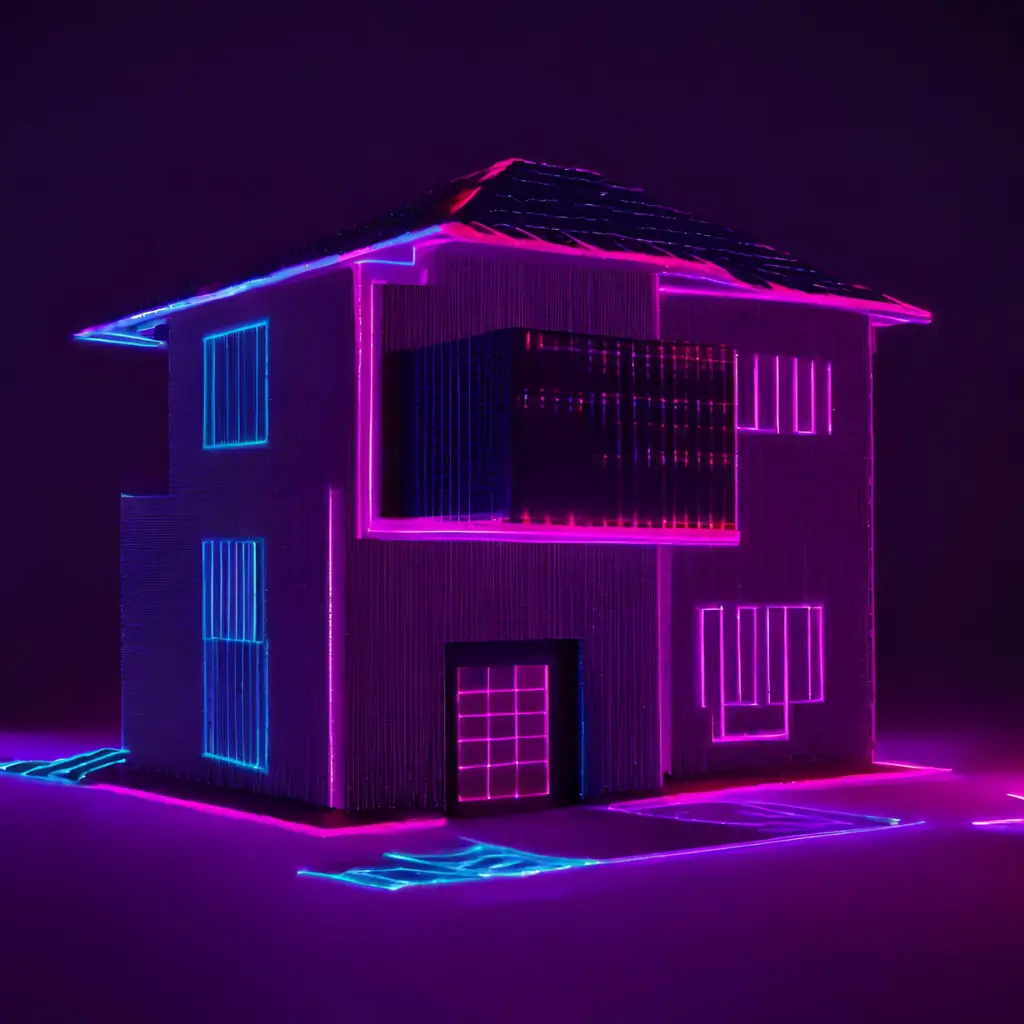 model of house in neon colors